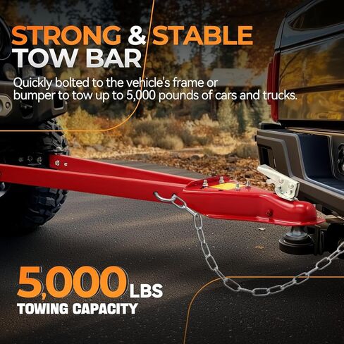Auto Dynasty Tow Bar, 5000lbs Towing Capacity with Chains, Adjustable Universal Towing Bar Bumper Mount, Coupler Fits 2-Inch Ball Hitch 41-Inch Opening Width Tow Bars for Vehicles, RV, Trailer, Truck in Saudi Arabia