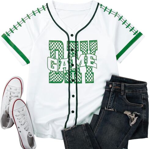 Game Day Shirts Football Jersey for Women Button Down Football Mom Shirt Short Sleeve Tops in Saudi Arabia