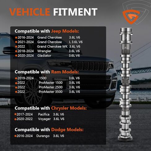 5047912AD Left Intake Camshaft Fit for Jeep Grand Cherokee L/WK Wrangler Gladiator, Fit for Dodge Durango 16-2022, Fit for Chrysler Voyager Pacifica 17-22, Fit for Ram 1500/2500/3500 19-22, 3.6L V6 in Saudi Arabia