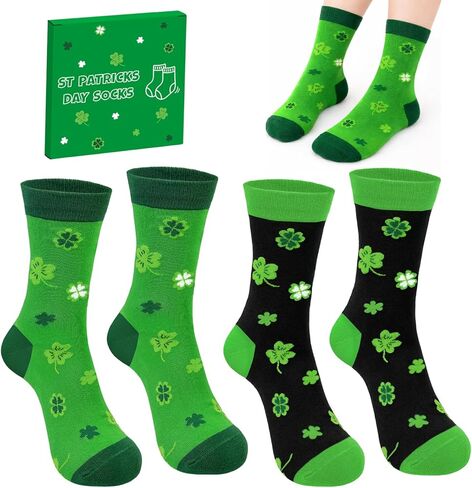 جوارب عيد القديس باتريك للنساء والرجال، زوجان من جوارب شامروك الأيرلندية، إكسسوارات ملابس عيد القديس باتريك الخضراء، هدايا عيد القديس باتريك للبالغين وزملاء العمل والمعلمين والأصدقاء in Kuwait