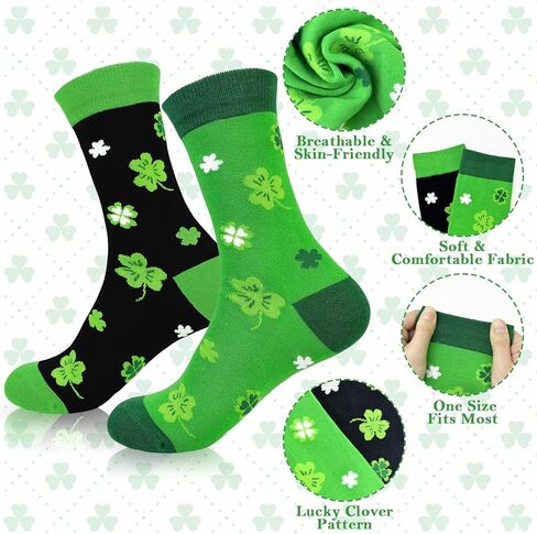 جوارب عيد القديس باتريك للنساء والرجال، زوجان من جوارب شامروك الأيرلندية، إكسسوارات ملابس عيد القديس باتريك الخضراء، هدايا عيد القديس باتريك للبالغين وزملاء العمل والمعلمين والأصدقاء in Kuwait