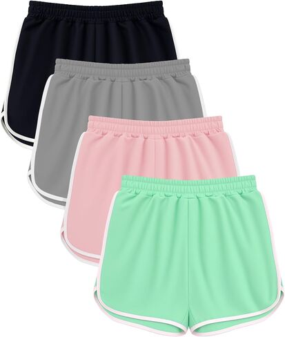 Rupy 4 Pack Girls Athletic Shorts Quick Dry Kids Active Dolphin Running Gym Shorts Lightweight Soccer Shorts in Saudi Arabia