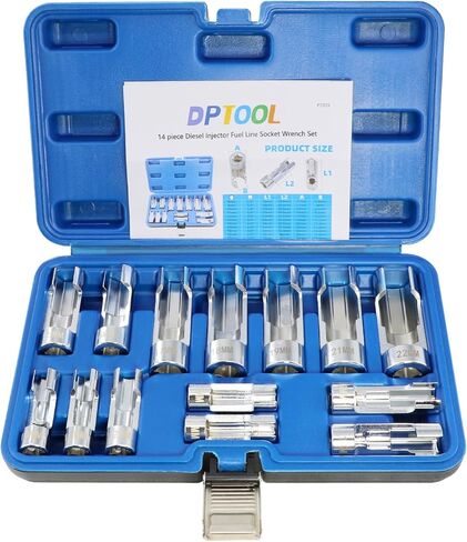 DPTOOL 14 قطعة مجموعة مقابس خط الوقود لحاقن الديزل متري 8-22 مم مجموعة مقابس صامولة مضيئة 3/8 بوصة 1/2 بوصة محرك 5 نقاط تجنب مقابس صواميل الأسلاك لمستشعر درجة الحرارة السلكي، مفتاح حراري، إلخ in Kuwait