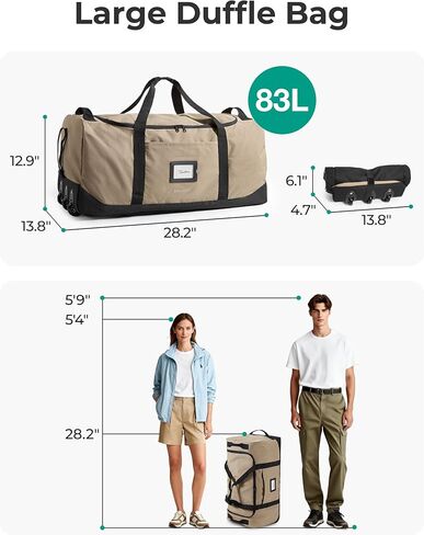 BAGSMART 83L Foldable Travel Bag, Large Duffle Bag for Travel, Duffel Luggage Bag for Sport College Camping, Water Resistant, Black in Kuwait