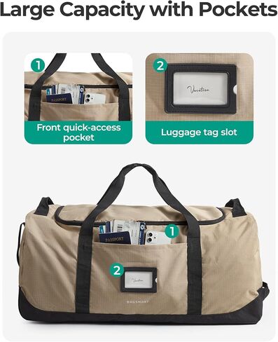 BAGSMART 83L Foldable Travel Bag, Large Duffle Bag for Travel, Duffel Luggage Bag for Sport College Camping, Water Resistant, Black in Kuwait