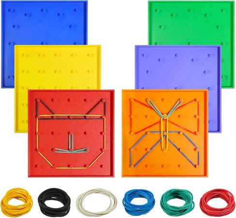 Bbiamsleep 6 Pack Plastic Geoboards with Rubber Bands Geometry Manipulatives Geo Board Brain Teaser Geo Board Fine Motor Skills for Sorting Counting Training in Saudi Arabia