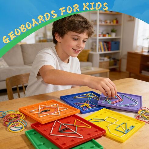 Bbiamsleep 6 Pack Plastic Geoboards with Rubber Bands Geometry Manipulatives Geo Board Brain Teaser Geo Board Fine Motor Skills for Sorting Counting Training in Saudi Arabia
