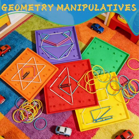 Bbiamsleep 6 Pack Plastic Geoboards with Rubber Bands Geometry Manipulatives Geo Board Brain Teaser Geo Board Fine Motor Skills for Sorting Counting Training in Saudi Arabia