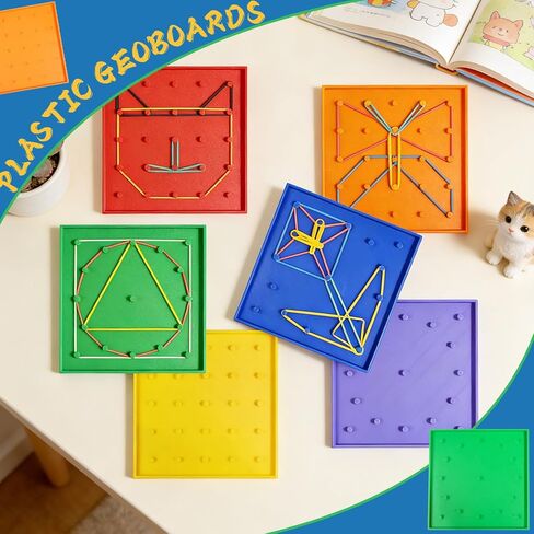 Bbiamsleep 6 Pack Plastic Geoboards with Rubber Bands Geometry Manipulatives Geo Board Brain Teaser Geo Board Fine Motor Skills for Sorting Counting Training in Saudi Arabia