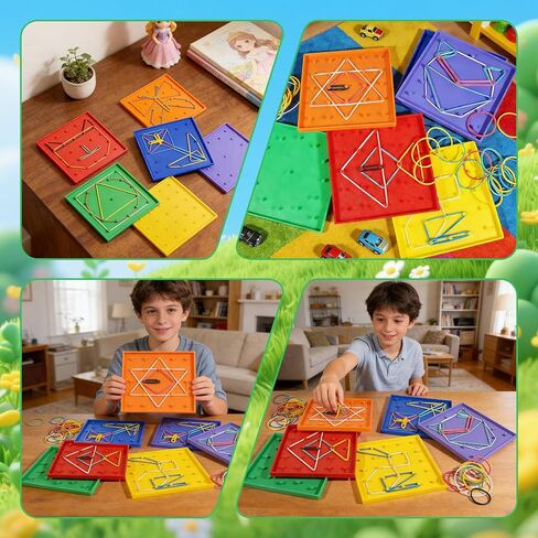 Bbiamsleep 6 Pack Plastic Geoboards with Rubber Bands Geometry Manipulatives Geo Board Brain Teaser Geo Board Fine Motor Skills for Sorting Counting Training in Saudi Arabia