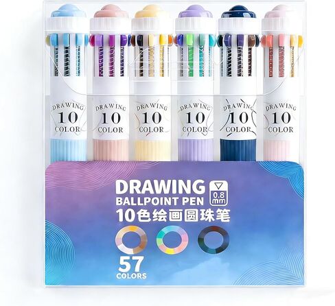 6 Pack Multicolor Pens, 10-in-1 Colored Ballpoint Pen, 57 Colors, 0.8mm Fine Point Smooth Writing, Retractable Ballpoint Pens for Office School in Saudi Arabia