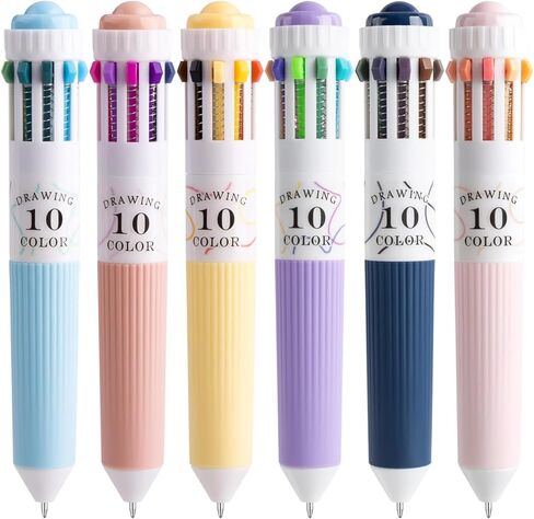 6 Pack Multicolor Pens, 10-in-1 Colored Ballpoint Pen, 57 Colors, 0.8mm Fine Point Smooth Writing, Retractable Ballpoint Pens for Office School in Saudi Arabia