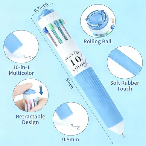 6 Pack Multicolor Pens, 10-in-1 Colored Ballpoint Pen, 57 Colors, 0.8mm Fine Point Smooth Writing, Retractable Ballpoint Pens for Office School in Saudi Arabia