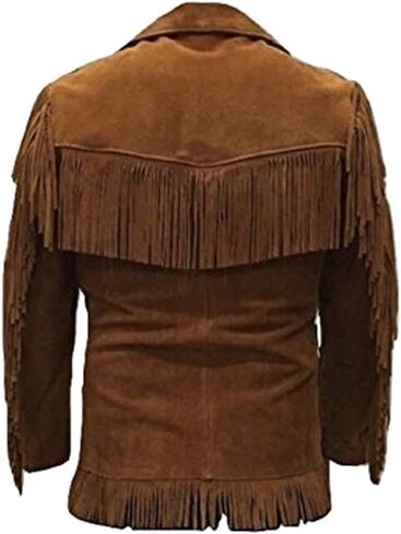 Classyak Men's Western Fringed Goat Suede Leather Coat in Saudi Arabia