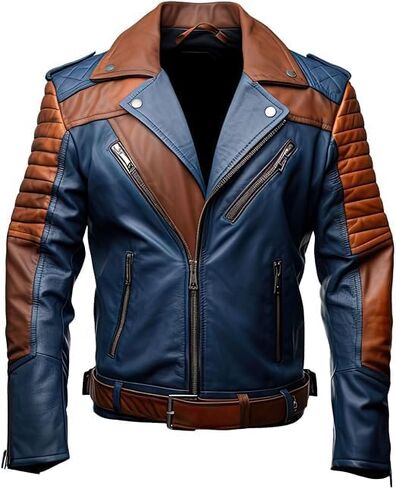 Men's Biker Multi Color Leather Jacket, Leather Biker Jacket for Men, Faux Leather Biker Bomber Jacket in Saudi Arabia