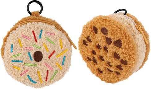 2 Pack Plush Cookie Purse Fluffy Coin Shaped Bag Novelty Zipper Pouch Chocolate Bag Charms Portable Storage for Lipsticks Keys Earphones in Kuwait