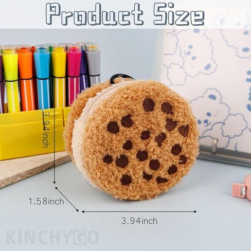 2 Pack Plush Cookie Purse Fluffy Coin Shaped Bag Novelty Zipper Pouch Chocolate Bag Charms Portable Storage for Lipsticks Keys Earphones in Kuwait