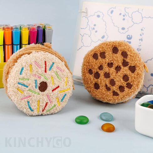 2 Pack Plush Cookie Purse Fluffy Coin Shaped Bag Novelty Zipper Pouch Chocolate Bag Charms Portable Storage for Lipsticks Keys Earphones in Kuwait