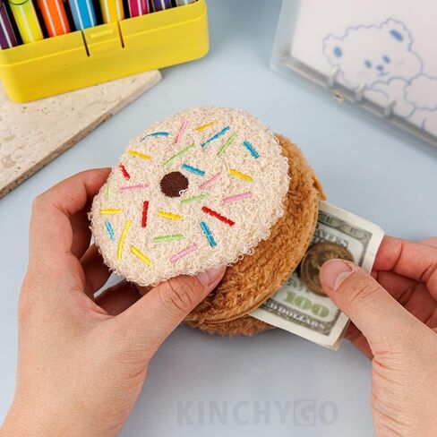 2 Pack Plush Cookie Purse Fluffy Coin Shaped Bag Novelty Zipper Pouch Chocolate Bag Charms Portable Storage for Lipsticks Keys Earphones in Kuwait