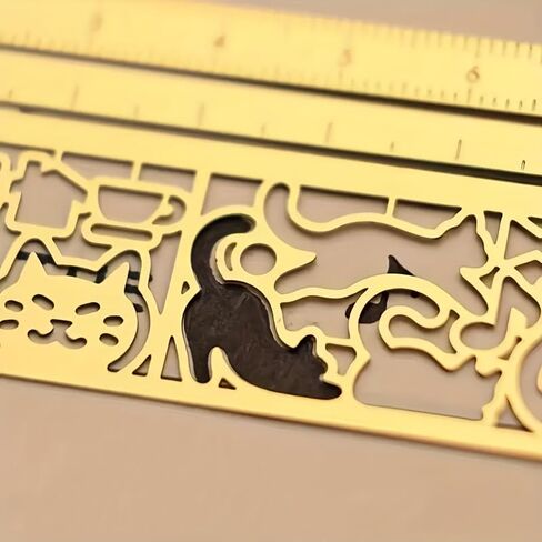 Cat Multi-Functional Ruler (10cm Straight Edge), Brass Kitten Pattern Template Planner, Cute Office School Home Measuring Tool Gift in Saudi Arabia