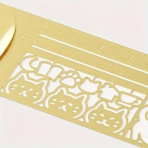 Cat Multi-Functional Ruler (10cm Straight Edge), Brass Kitten Pattern Template Planner, Cute Office School Home Measuring Tool Gift in Saudi Arabia