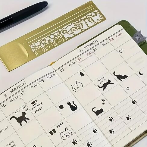 Cat Multi-Functional Ruler (10cm Straight Edge), Brass Kitten Pattern Template Planner, Cute Office School Home Measuring Tool Gift in Saudi Arabia