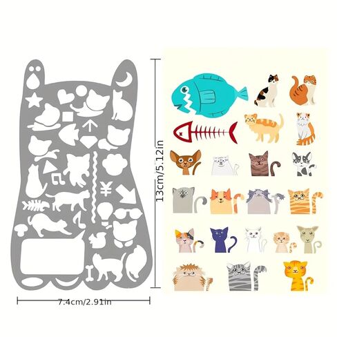 Cat Multi-Functional Ruler (10cm Straight Edge), Brass Kitten Pattern Template Planner, Cute Office School Home Measuring Tool Gift in Saudi Arabia