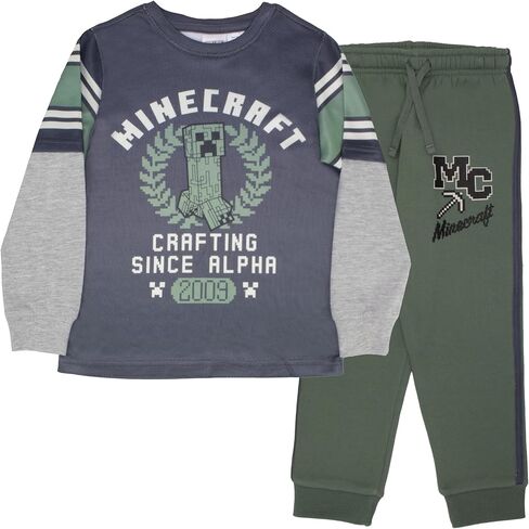 Minecraft Creeper Boys 2-Piece Jersey Set, Long Sleeve Active Mesh T-Shirt & Jogger Pants Bundle for Kids in Kuwait