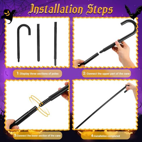 Healifty Black Costume Cane Prop, 1 Pack 3-Section Collapsible Magician Wand for Mardi Gras and Gala, Portable Lightweight Plastic Stick for School Play and Dance Performance, All Black in Saudi Arabia