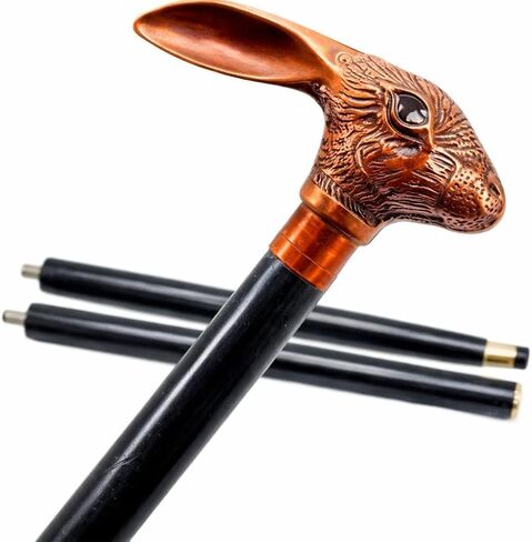 Luxury Rabbit Walking Stick, Vintage Copper Finish Handle, Detachable Cane with Black Wooden Shaft, 36 Inch, Decorative Collectible Gift for Men and Women in Saudi Arabia