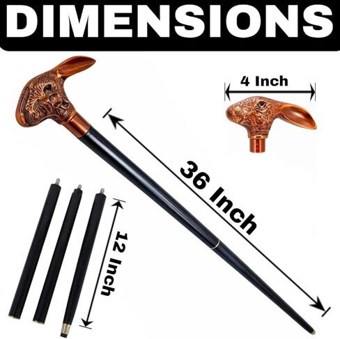 Luxury Rabbit Walking Stick, Vintage Copper Finish Handle, Detachable Cane with Black Wooden Shaft, 36 Inch, Decorative Collectible Gift for Men and Women in Saudi Arabia