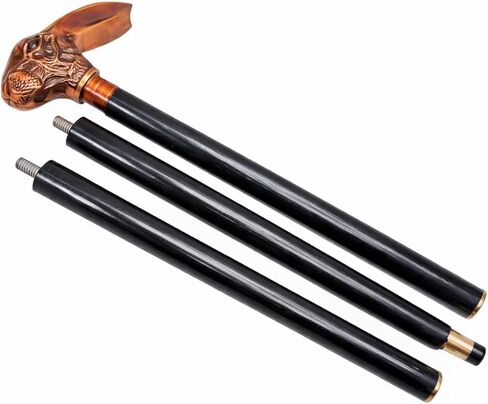 Luxury Rabbit Walking Stick, Vintage Copper Finish Handle, Detachable Cane with Black Wooden Shaft, 36 Inch, Decorative Collectible Gift for Men and Women in Saudi Arabia