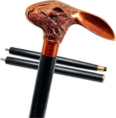 Luxury Rabbit Walking Stick, Vintage Copper Finish Handle, Detachable Cane with Black Wooden Shaft, 36 Inch, Decorative Collectible Gift for Men and Women in Saudi Arabia