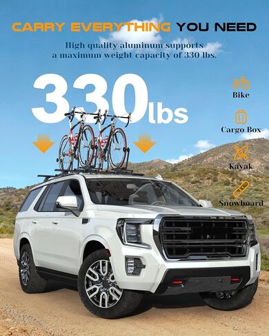 حامل سقف قابل للقفل من الألومنيوم Snailfly مناسب لـ 2021-2026 Chevy Tahoe Suburban، GMC Yukon، Cadillac Escalade، سعة تحميل 330 رطل، تركيب سهل بدون حفر، شريط لدراجة Cargo Kayak in Kuwait