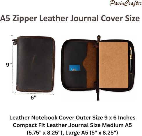 A5 Leather Journal Cover with Zipper Refillable Notebook Cover, Compatible with Moleskine, Leuchtturm1917 & Archer A5 Journals, Fits Medium A5 5.75 x 8.25 in & Large A5 5 x 8.25 in Diary in Saudi Arabia