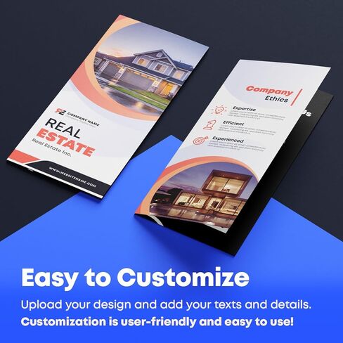 طباعة مخصصة للكتيبات والنشرات الإعلانية اللامعة ثلاثية الطي - قم بتحميل التصميم الخاص بك وإضافة صورة وشعار ونص - تصميم مخصص للشركات - ورق لامع مقاس 8.5 × 11 بوصة (50، طباعة على الوجهين) in Kuwait