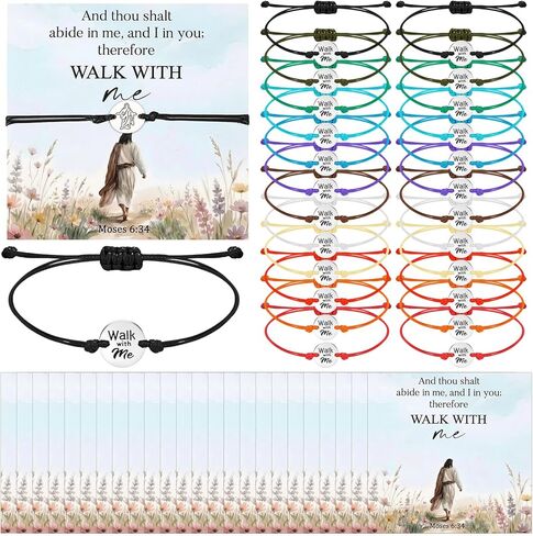 Kigeli 24 مجموعة من أساور Lds Mormon Gifts Walk with Me، هدية بموضوع الشباب 2026 Lds، هدية عيد ميلاد الشابات، مخيم للفتيات، موسى 6: 34، سوار من الفولاذ المقاوم للصدأ قابل للتعديل مع بطاقة in Saudi Arabia