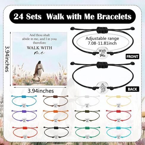 Kigeli 24 مجموعة من أساور Lds Mormon Gifts Walk with Me، هدية بموضوع الشباب 2026 Lds، هدية عيد ميلاد الشابات، مخيم للفتيات، موسى 6: 34، سوار من الفولاذ المقاوم للصدأ قابل للتعديل مع بطاقة in Saudi Arabia