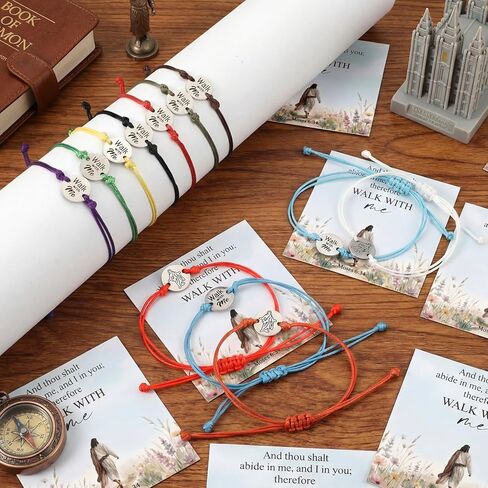 Kigeli 24 مجموعة من أساور Lds Mormon Gifts Walk with Me، هدية بموضوع الشباب 2026 Lds، هدية عيد ميلاد الشابات، مخيم للفتيات، موسى 6: 34، سوار من الفولاذ المقاوم للصدأ قابل للتعديل مع بطاقة in Saudi Arabia
