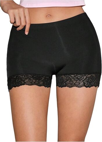 WDIRARA Women's Lace Trim Boy Shorts Mid Rise Brief Panties Boyshorts Underwear in Saudi Arabia
