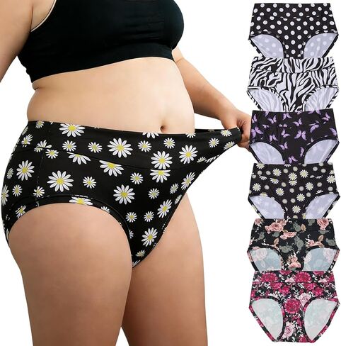 الملابس الداخلية النسائية بالإضافة إلى حجم ملخصات XL-5XL منتصف عالية الخصر التغطية الكاملة للسيدات محب سراويل مجموعة 6 حزمة in Saudi Arabia
