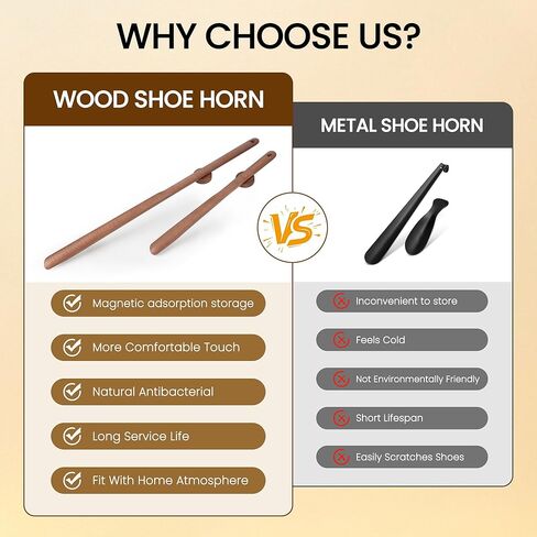 Shoe Horn Long Handle for Seniors 19.7" Extra Long Shoehorn Wooden for Men Women, with Magnetic Base Wall Mounted in Saudi Arabia