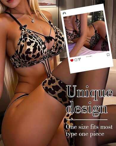 Leopard Print Lingerie for Women - 3 Pcs Leopard Bodysuit Set Black Lace Eye Mask Black Stockings Wedding Night Valentine's Day Gift in Saudi Arabia