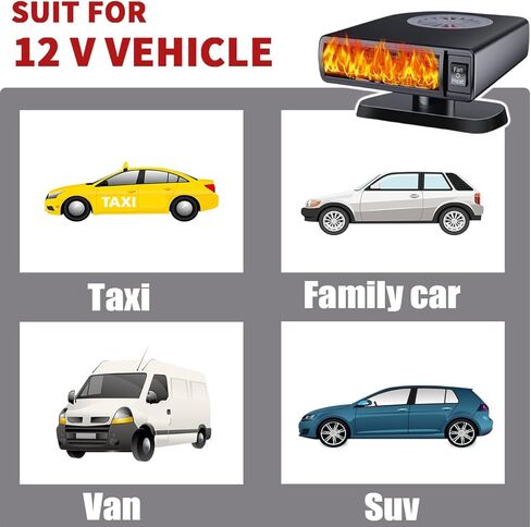 سخان سيارة 12 فولت، مزيل الجليد عن الزجاج الأمامي بقدرة 150 وات، دوران 360 درجة، وظيفة تسخين وتبريد سريعة 2 في 1، قابس في ولاعة السجائر ومزيل صقيع السيارة - مثالي للسيارات 12 فولت، سيارات الدفع الرباعي، الشاحنات، سيارات الأجرة in Kuwait