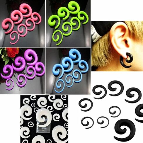 16pc Multi Color Snail Spiral Acrylic Hook Taper Flesh Ear Plug Stretching Kit Jewelry Set 14g (1.6) to 00g (10mm) in Saudi Arabia