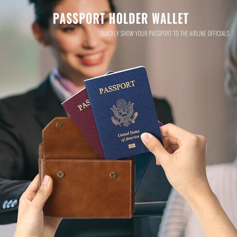 محفظة حامل جواز السفر العائلية من ASAPDOS RFID، تحمل 2-3 جوازات سفر للسفر مع فتحات لبطاقة الائتمان وحزام حول الجسم للمعصم، بني in Kuwait