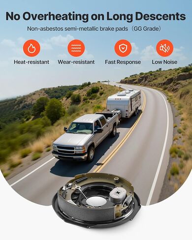 VEVOR Electric Trailer Brake Assembly, 12 x 2 Inch, 1 Pair Self-Adjusting Electric Brakes Kit for 6000 lbs Trailer Axle, Backing Plates for Braking System Part Replacement, Fit for Trailers, RVs in Saudi Arabia