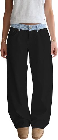 Women's Adjustable Waist Wide Leg Jeans Casual High Waisted Baggy Straight Leg Denim Pants in Saudi Arabia