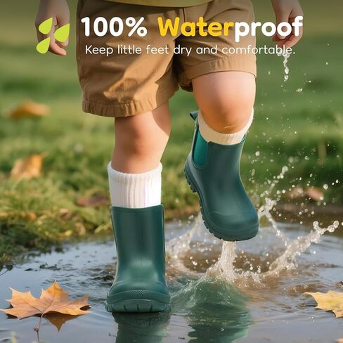 HISEA Toddler Rain Boots for Boys Girls, Kids Chelsea Short Rubber Boots Waterproof Lightweight with Non-slip Outsole for Outdoor Playing in Kuwait