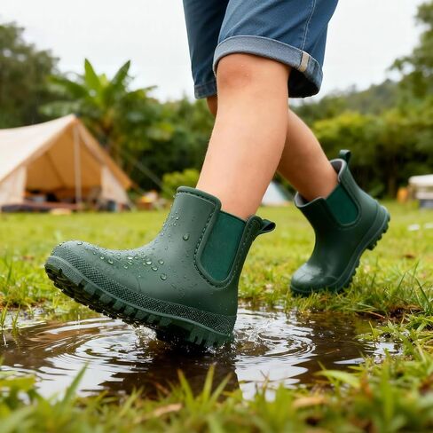 HISEA Toddler Rain Boots for Boys Girls, Kids Chelsea Short Rubber Boots Waterproof Lightweight with Non-slip Outsole for Outdoor Playing in Kuwait